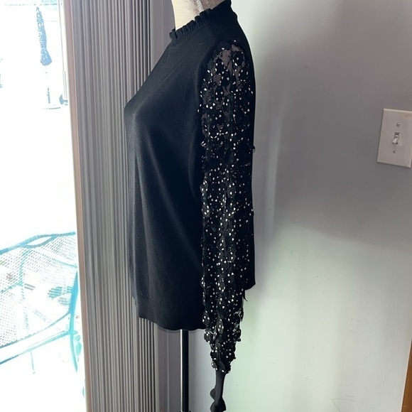 Sioni Womens NWT Black Lace Flutter Hearts Sleeve Ruffle Mock Neck Sweater XL - Picture 3 of 7